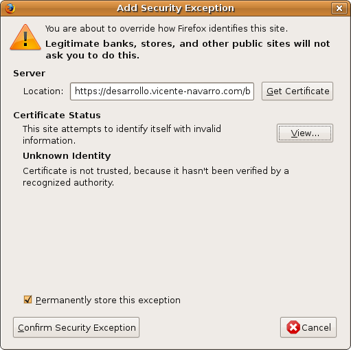 Firefox: Add Security Exception